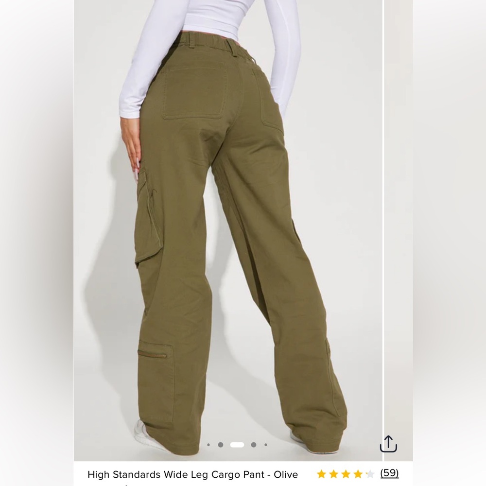 Fashion Nova High Standards Wide Leg Cargo Pants Olive Green Utility - Picture 3 of 12